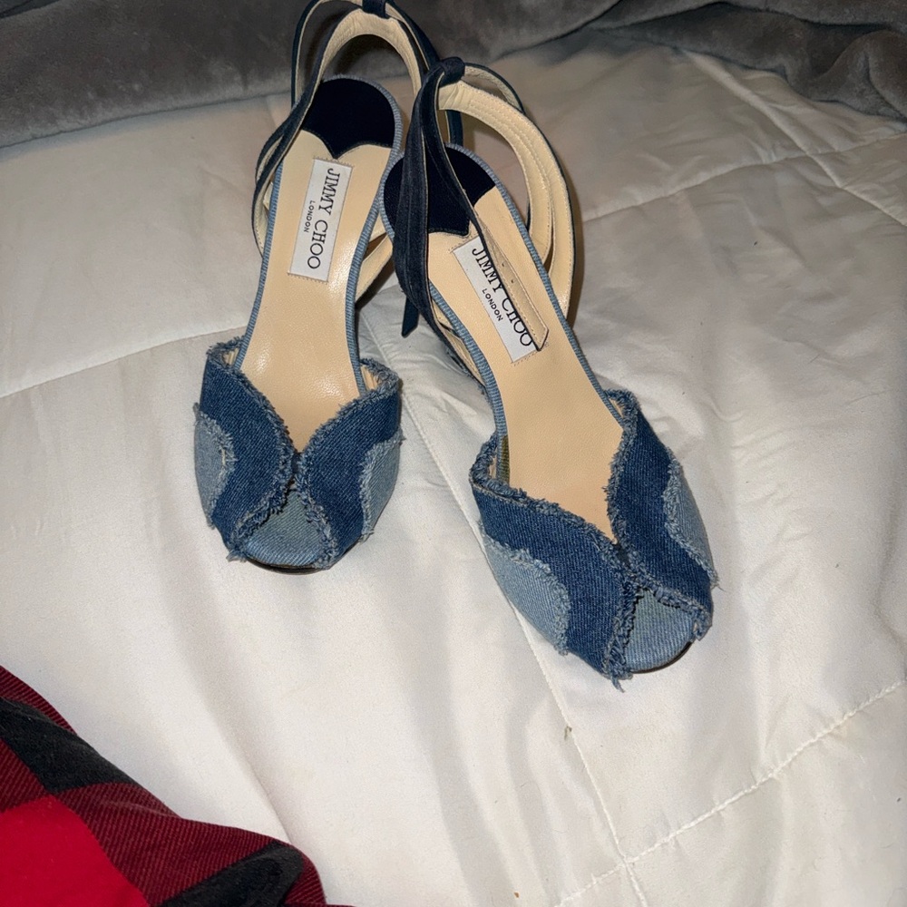Jimmy Choo Denim Peep-Toe Heels